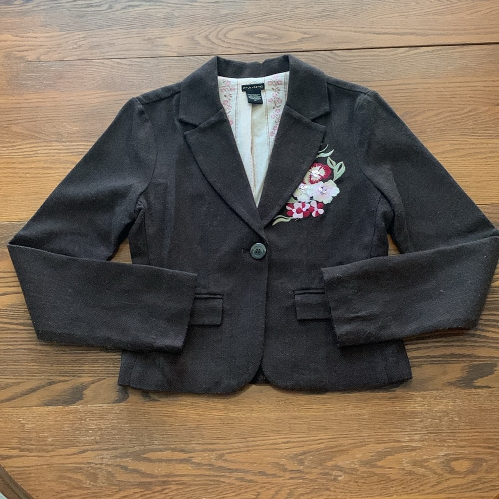 Y2K Vintage Brown Tweed Floral Embellished Blazer
